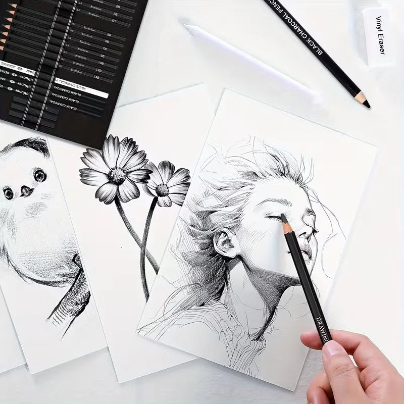 Brutfuner 18/29 Pro Juego de lápices de dibujo y bocetos de artista profesional con carbón, borradores, sacapuntas y tocones