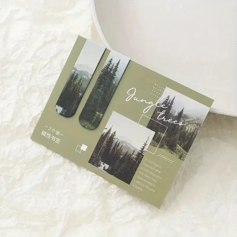 Marcapáginas magnético de paisaje forestal, 2 uds., para páginas, libros, lectores