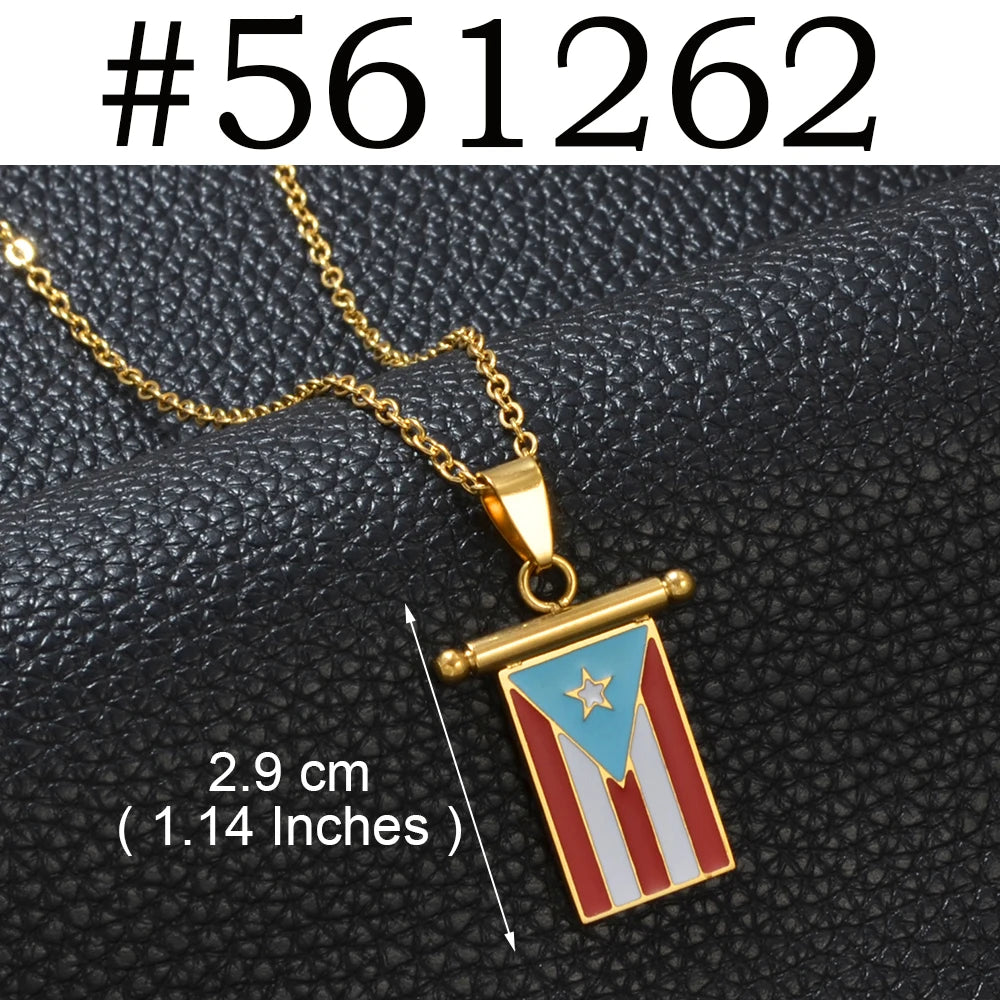 Puerto Rico mapa bandera flores máscaras Rana símbolo tradicional PR collares de hibisco para mujeres joyería de acero inoxidable # 574062