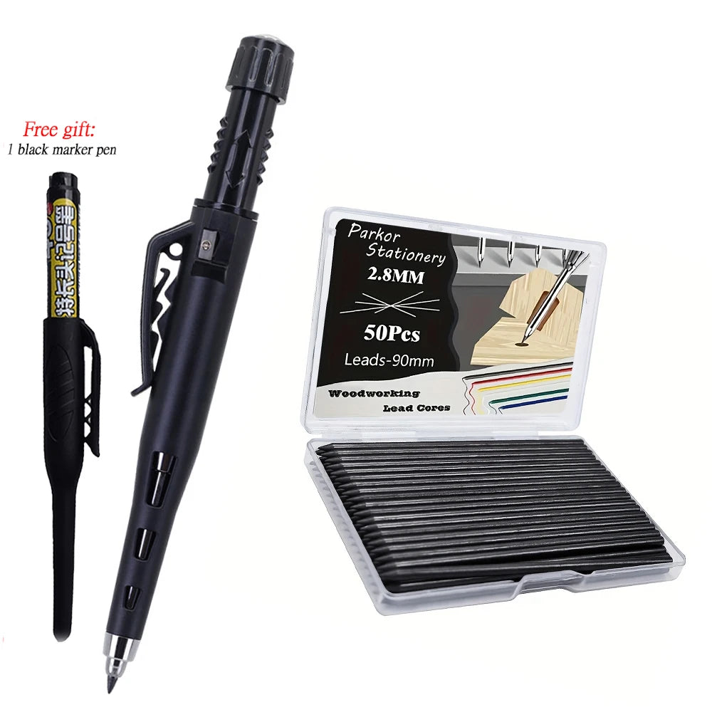 Nuevo Juego de Lápices de Carpintero Creativos de 55 mm de Largo con 50 Recambios de Mina, Lápiz de Marcado para Trabajos en Madera de 2.8 mm, Herramienta de Dibujo para Arquitectos