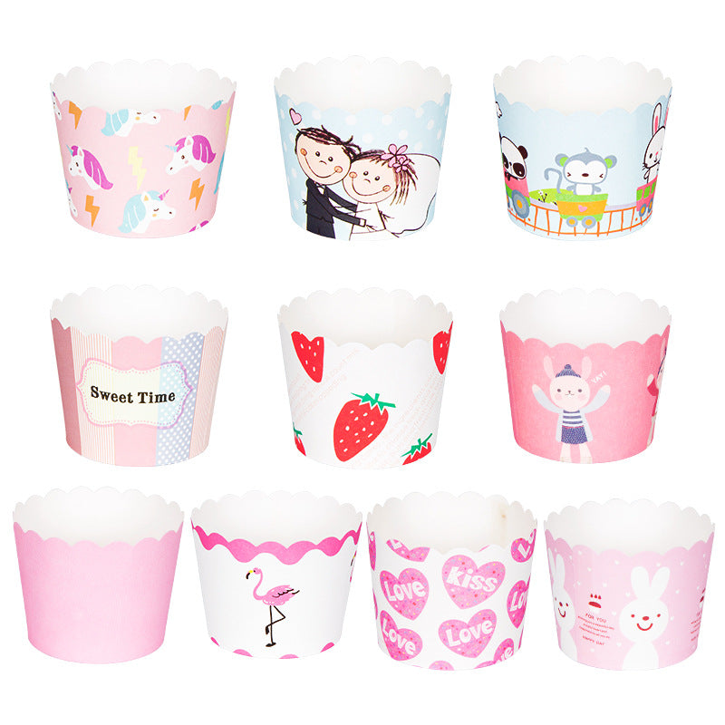 Small Cake Cuppers Mafen Cup High Temperature Baking Chiffon Small Cake Cup Disposable Cute Pattern Paper Cup 50