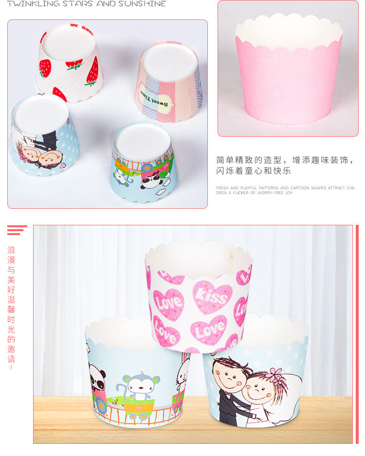 Small Cake Cuppers Mafen Cup High Temperature Baking Chiffon Small Cake Cup Disposable Cute Pattern Paper Cup 50