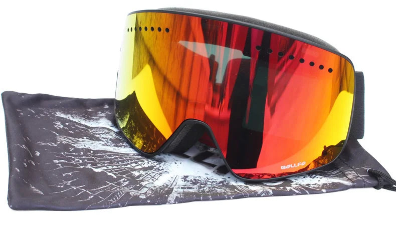 Gafas de esquí con lentes magnéticas de doble capa, máscaras antiniebla UV400, gafas de Snowboard, gafas de esquí para hombres y mujeres con estuche y lente