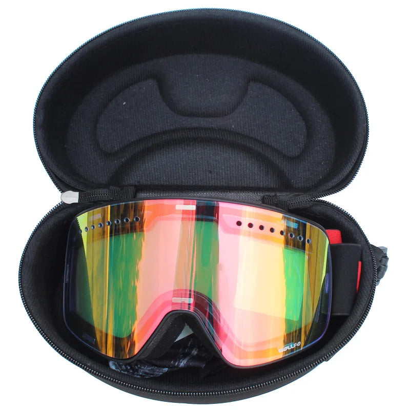 Gafas de esquí con lentes magnéticas de doble capa, máscaras antiniebla UV400, gafas de Snowboard, gafas de esquí para hombres y mujeres con estuche y lente