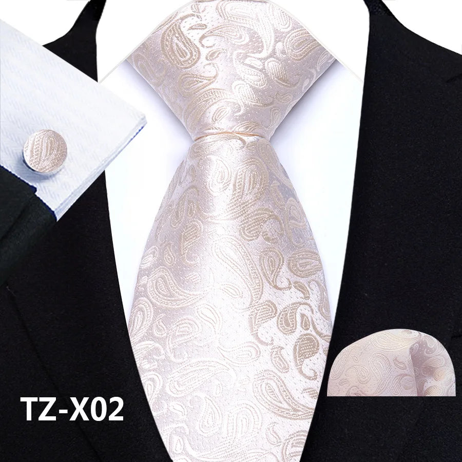 New Fashion Paisley Polyester Ties for Men's Wedding Party High Quality Necktie Handkerchief Cufflinks Set