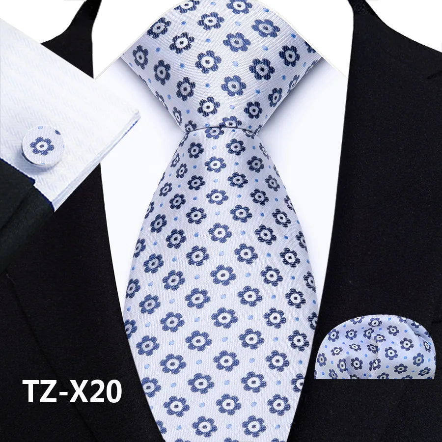 New Fashion Paisley Polyester Ties for Men's Wedding Party High Quality Necktie Handkerchief Cufflinks Set