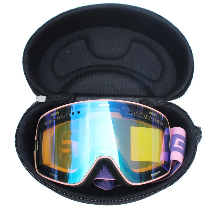 Gafas de esquí con lentes magnéticas de doble capa, máscaras antiniebla UV400, gafas de Snowboard, gafas de esquí para hombres y mujeres con estuche y lente