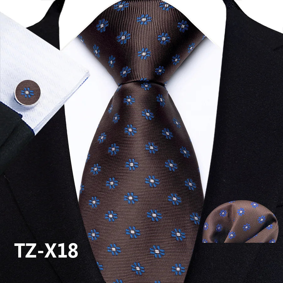 New Fashion Paisley Polyester Ties for Men's Wedding Party High Quality Necktie Handkerchief Cufflinks Set