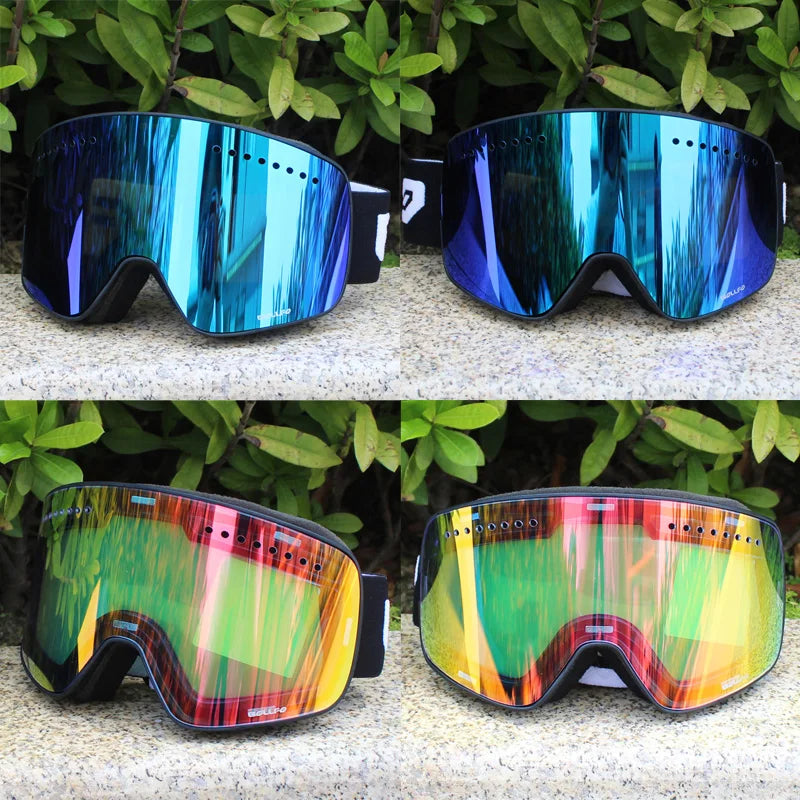 Gafas de esquí con lentes magnéticas de doble capa, máscaras antiniebla UV400, gafas de Snowboard, gafas de esquí para hombres y mujeres con estuche y lente
