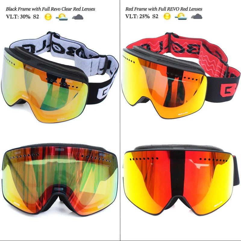 Gafas de esquí con lentes magnéticas de doble capa, máscaras antiniebla UV400, gafas de Snowboard, gafas de esquí para hombres y mujeres con estuche y lente