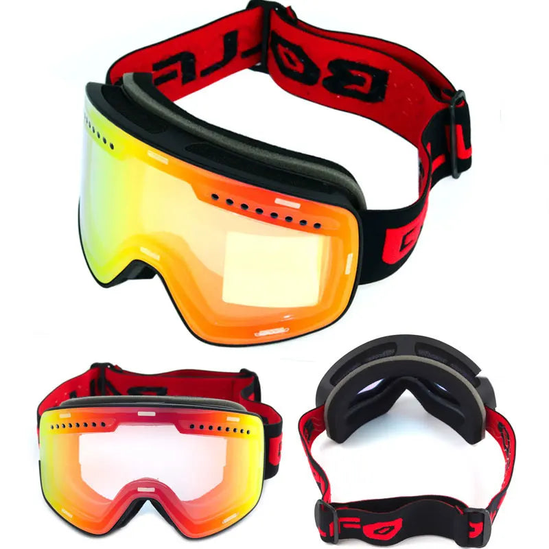 Gafas de esquí con lentes magnéticas de doble capa, máscaras antiniebla UV400, gafas de Snowboard, gafas de esquí para hombres y mujeres con estuche y lente