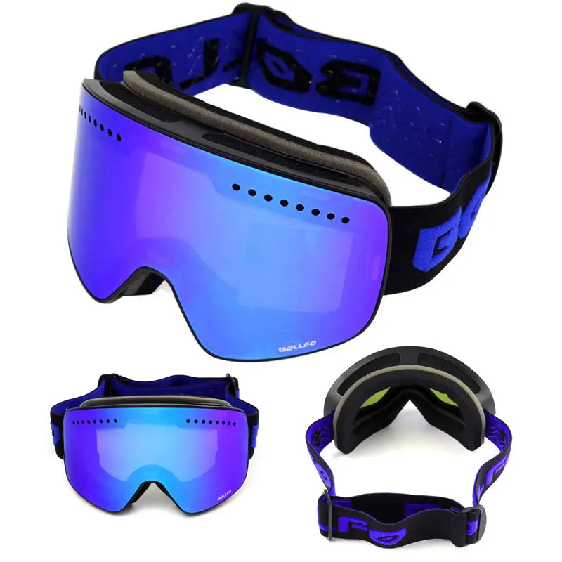 Gafas de esquí con lentes magnéticas de doble capa, máscaras antiniebla UV400, gafas de Snowboard, gafas de esquí para hombres y mujeres con estuche y lente