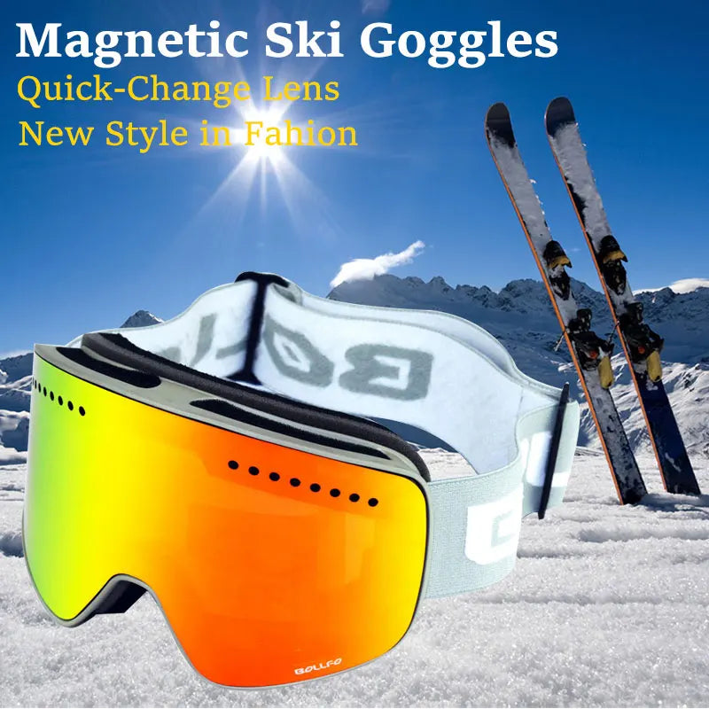 Gafas de esquí con lentes magnéticas de doble capa, máscaras antiniebla UV400, gafas de Snowboard, gafas de esquí para hombres y mujeres con estuche y lente
