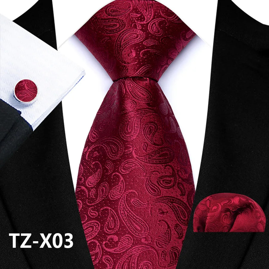 New Fashion Paisley Polyester Ties for Men's Wedding Party High Quality Necktie Handkerchief Cufflinks Set