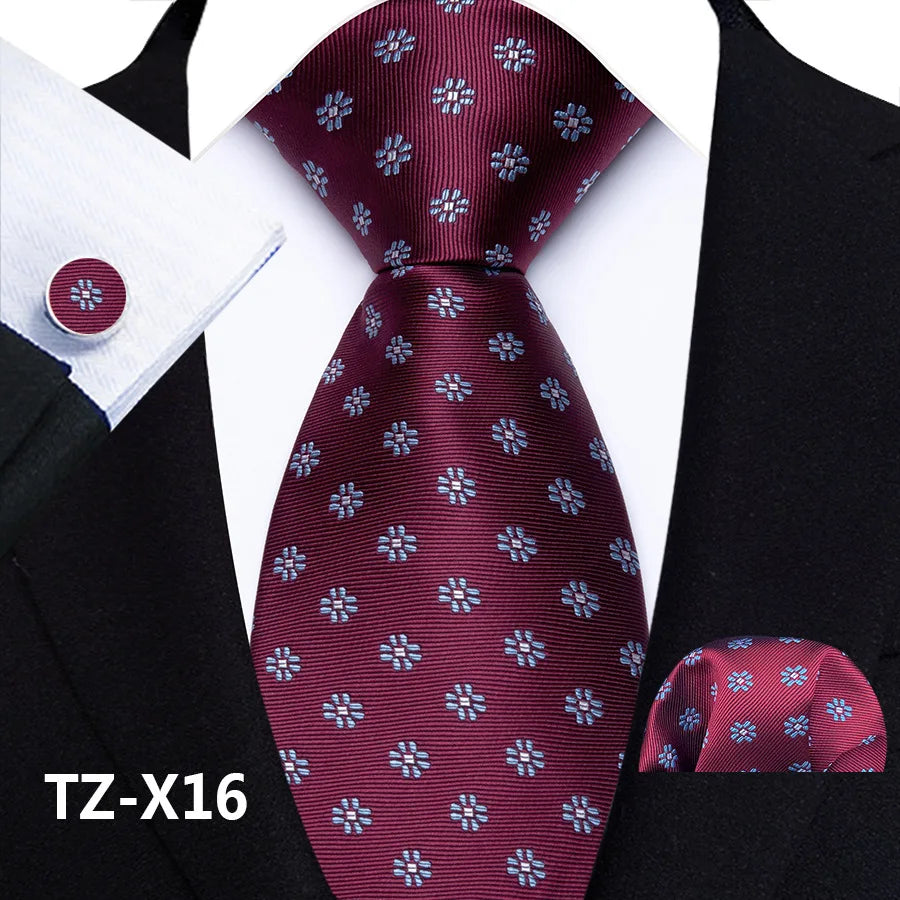 New Fashion Paisley Polyester Ties for Men's Wedding Party High Quality Necktie Handkerchief Cufflinks Set