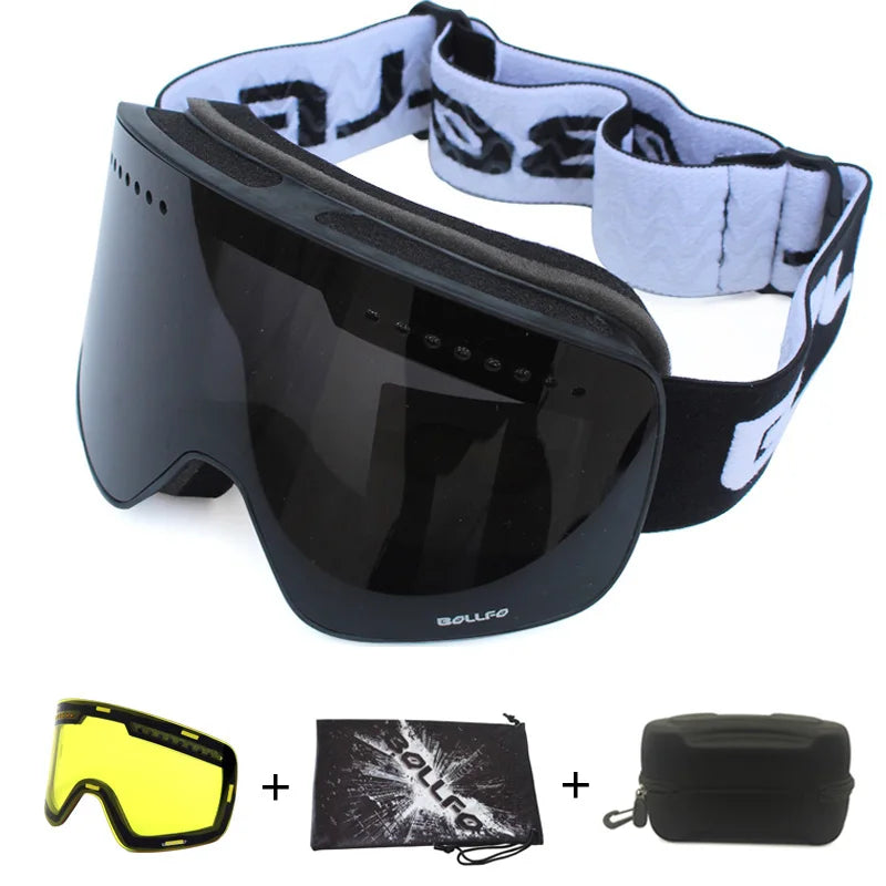 Gafas de esquí con lentes magnéticas de doble capa, máscaras antiniebla UV400, gafas de Snowboard, gafas de esquí para hombres y mujeres con estuche y lente