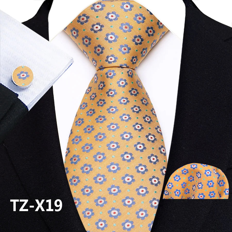 New Fashion Paisley Polyester Ties for Men's Wedding Party High Quality Necktie Handkerchief Cufflinks Set