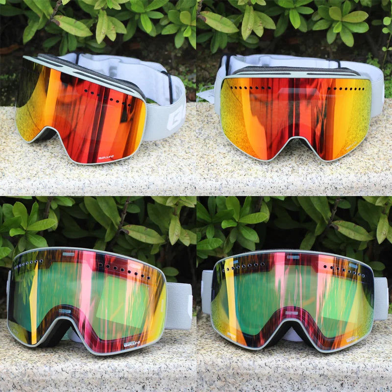 Gafas de esquí con lentes magnéticas de doble capa, máscaras antiniebla UV400, gafas de Snowboard, gafas de esquí para hombres y mujeres con estuche y lente