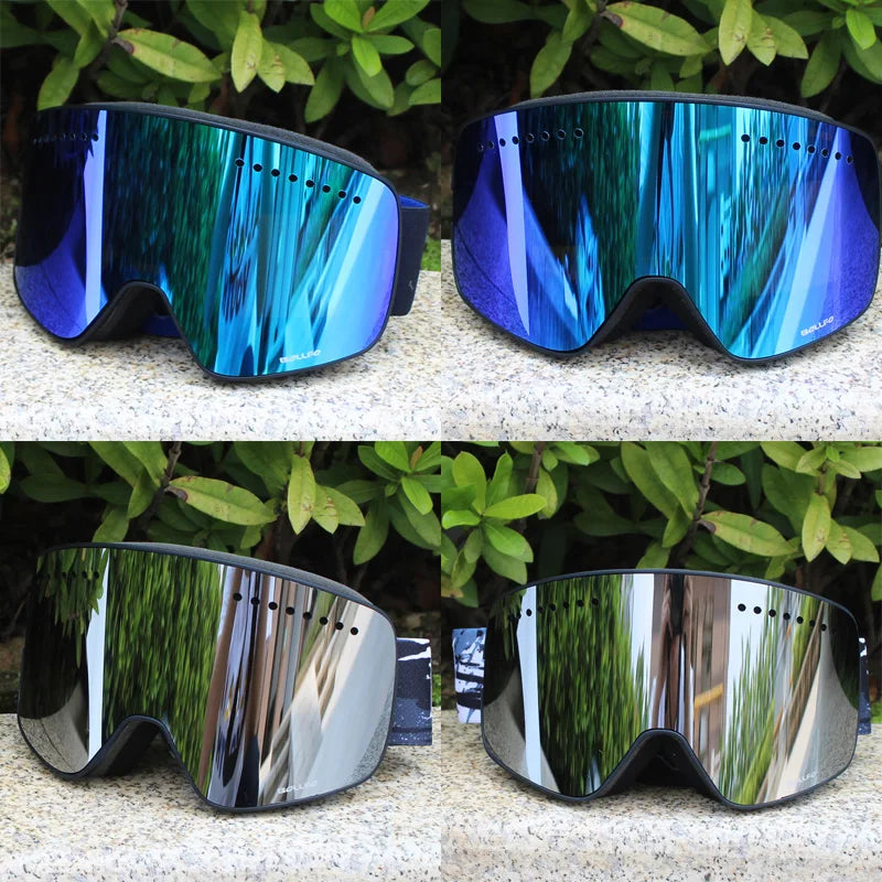Gafas de esquí con lentes magnéticas de doble capa, máscaras antiniebla UV400, gafas de Snowboard, gafas de esquí para hombres y mujeres con estuche y lente