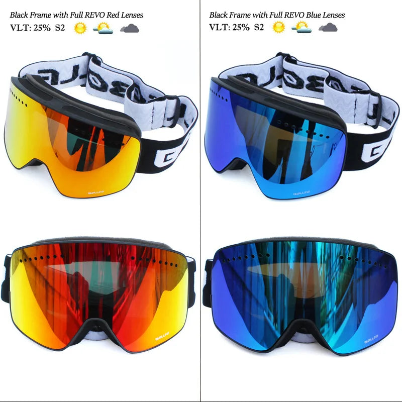 Gafas de esquí con lentes magnéticas de doble capa, máscaras antiniebla UV400, gafas de Snowboard, gafas de esquí para hombres y mujeres con estuche y lente