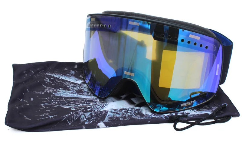Gafas de esquí con lentes magnéticas de doble capa, máscaras antiniebla UV400, gafas de Snowboard, gafas de esquí para hombres y mujeres con estuche y lente