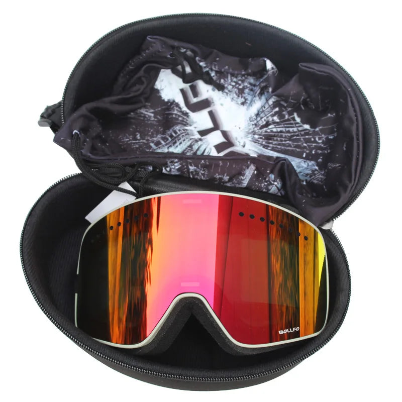 Gafas de esquí con lentes magnéticas de doble capa, máscaras antiniebla UV400, gafas de Snowboard, gafas de esquí para hombres y mujeres con estuche y lente
