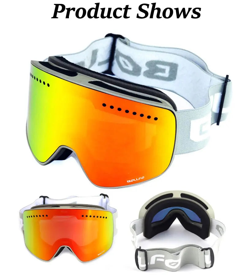 Gafas de esquí con lentes magnéticas de doble capa, máscaras antiniebla UV400, gafas de Snowboard, gafas de esquí para hombres y mujeres con estuche y lente