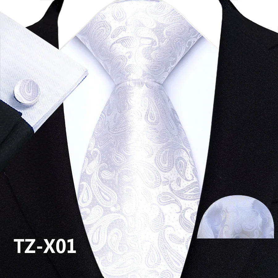 New Fashion Paisley Polyester Ties for Men's Wedding Party High Quality Necktie Handkerchief Cufflinks Set
