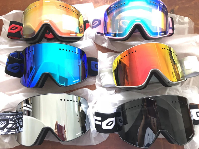 Gafas de esquí con lentes magnéticas de doble capa, máscaras antiniebla UV400, gafas de Snowboard, gafas de esquí para hombres y mujeres con estuche y lente