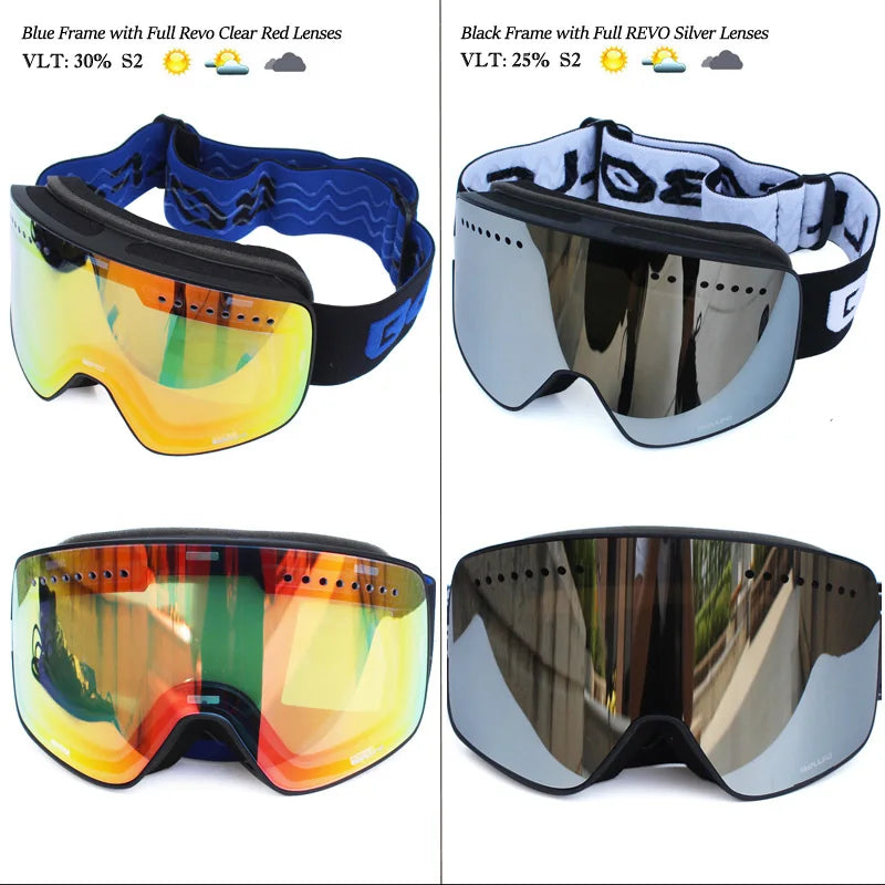 Gafas de esquí con lentes magnéticas de doble capa, máscaras antiniebla UV400, gafas de Snowboard, gafas de esquí para hombres y mujeres con estuche y lente