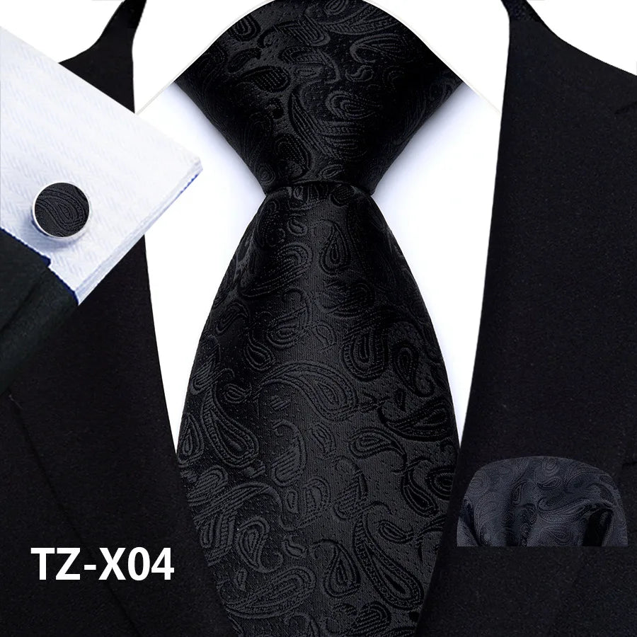 New Fashion Paisley Polyester Ties for Men's Wedding Party High Quality Necktie Handkerchief Cufflinks Set
