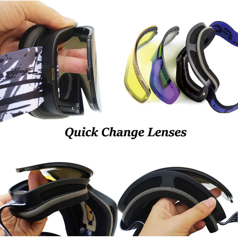 Gafas de esquí con lentes magnéticas de doble capa, máscaras antiniebla UV400, gafas de Snowboard, gafas de esquí para hombres y mujeres con estuche y lente
