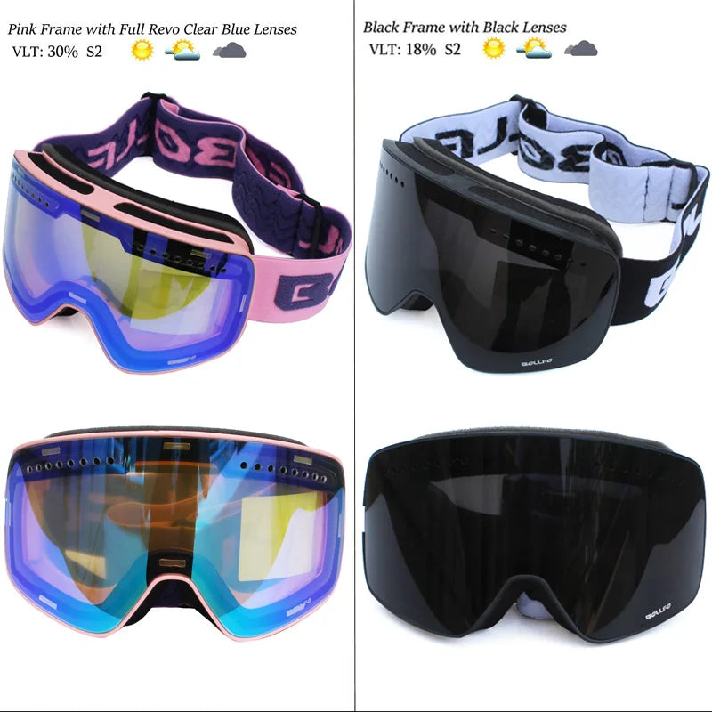 Gafas de esquí con lentes magnéticas de doble capa, máscaras antiniebla UV400, gafas de Snowboard, gafas de esquí para hombres y mujeres con estuche y lente