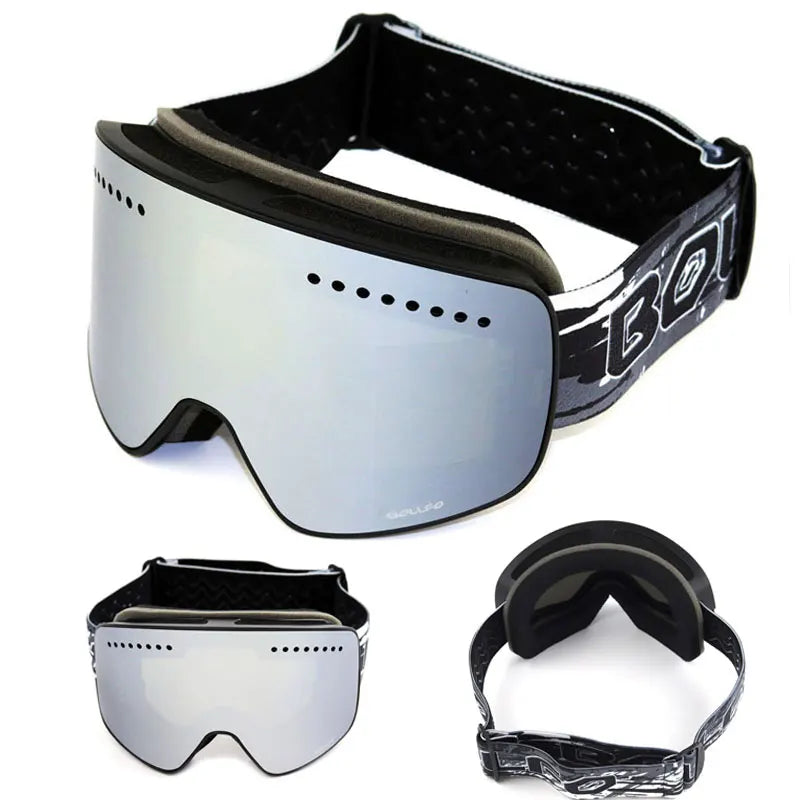 Gafas de esquí con lentes magnéticas de doble capa, máscaras antiniebla UV400, gafas de Snowboard, gafas de esquí para hombres y mujeres con estuche y lente
