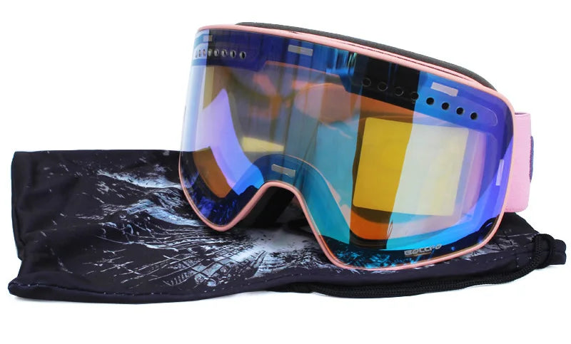 Gafas de esquí con lentes magnéticas de doble capa, máscaras antiniebla UV400, gafas de Snowboard, gafas de esquí para hombres y mujeres con estuche y lente