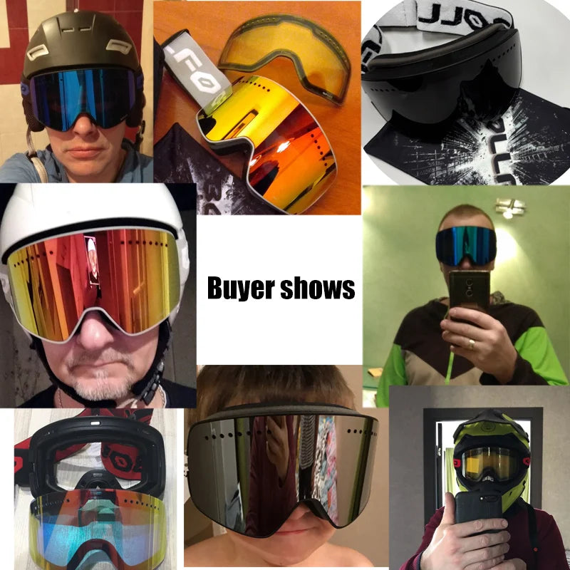 Gafas de esquí con lentes magnéticas de doble capa, máscaras antiniebla UV400, gafas de Snowboard, gafas de esquí para hombres y mujeres con estuche y lente