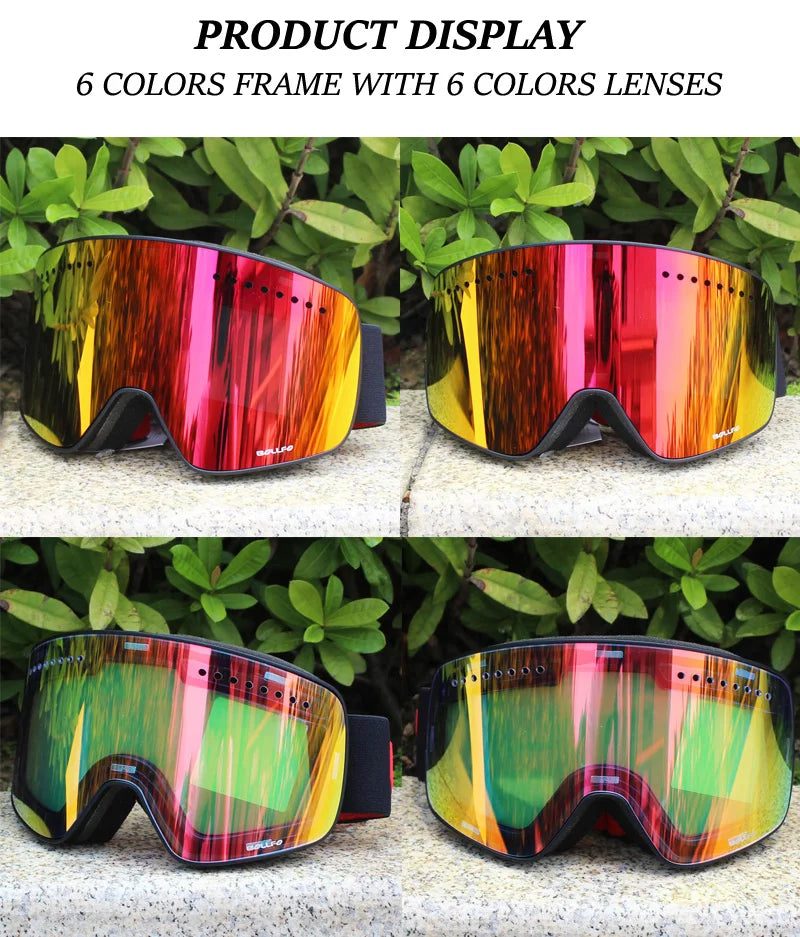 Gafas de esquí con lentes magnéticas de doble capa, máscaras antiniebla UV400, gafas de Snowboard, gafas de esquí para hombres y mujeres con estuche y lente