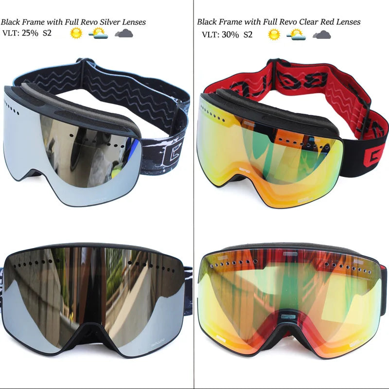 Gafas de esquí con lentes magnéticas de doble capa, máscaras antiniebla UV400, gafas de Snowboard, gafas de esquí para hombres y mujeres con estuche y lente