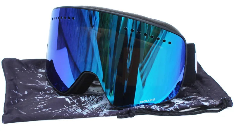 Gafas de esquí con lentes magnéticas de doble capa, máscaras antiniebla UV400, gafas de Snowboard, gafas de esquí para hombres y mujeres con estuche y lente