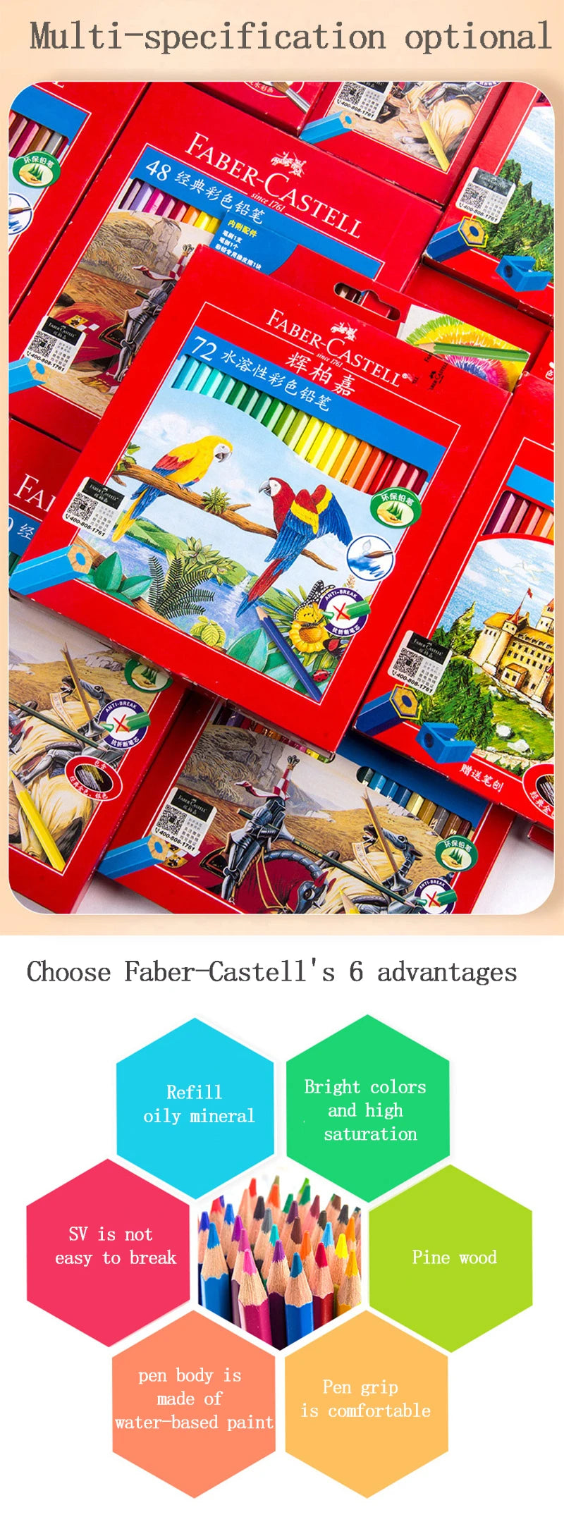 Faber Castell-Juego de lápices de colores para estudiantes y principiantes, suministros de arte, grafiti pintado a mano, material escolar seguro, 72/48/36