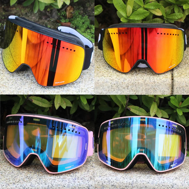 Gafas de esquí con lentes magnéticas de doble capa, máscaras antiniebla UV400, gafas de Snowboard, gafas de esquí para hombres y mujeres con estuche y lente