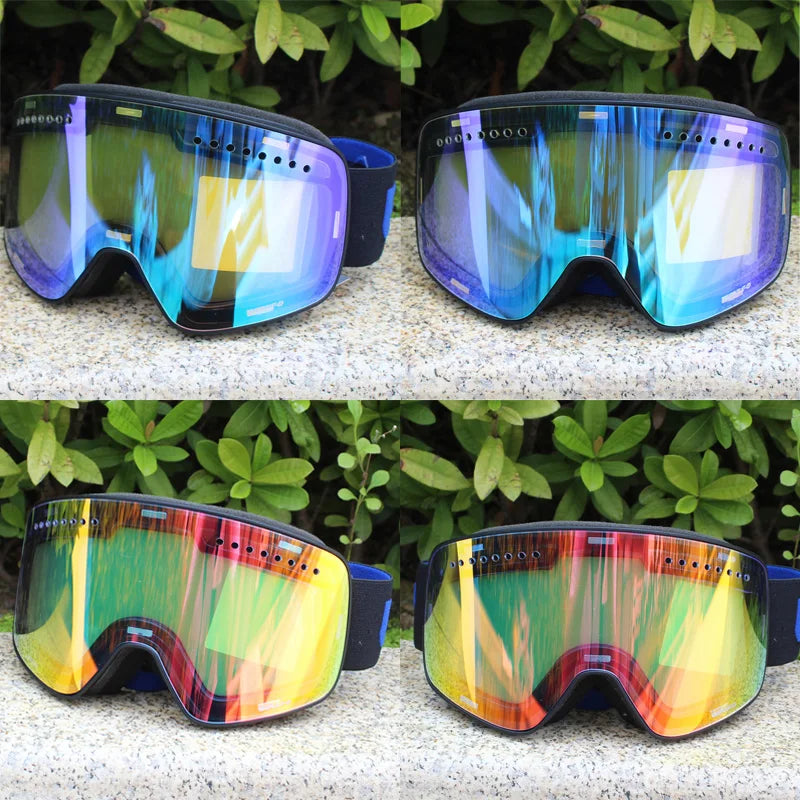 Gafas de esquí con lentes magnéticas de doble capa, máscaras antiniebla UV400, gafas de Snowboard, gafas de esquí para hombres y mujeres con estuche y lente