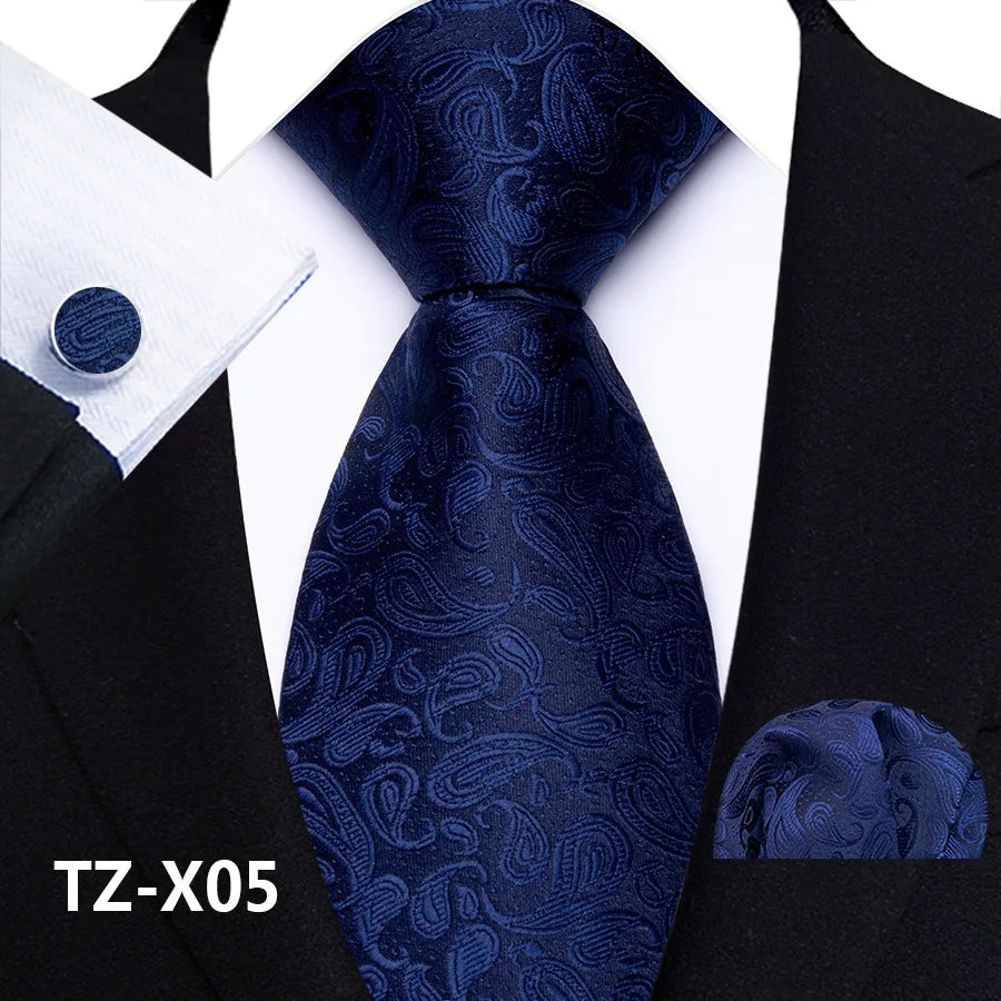 New Fashion Paisley Polyester Ties for Men's Wedding Party High Quality Necktie Handkerchief Cufflinks Set