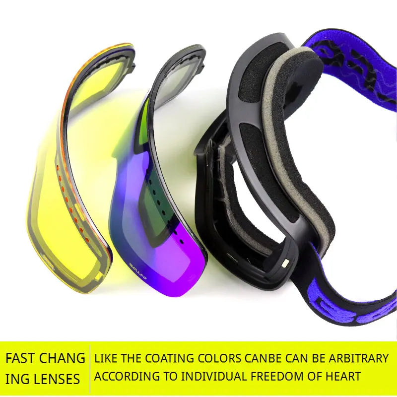 Gafas de esquí con lentes magnéticas de doble capa, máscaras antiniebla UV400, gafas de Snowboard, gafas de esquí para hombres y mujeres con estuche y lente