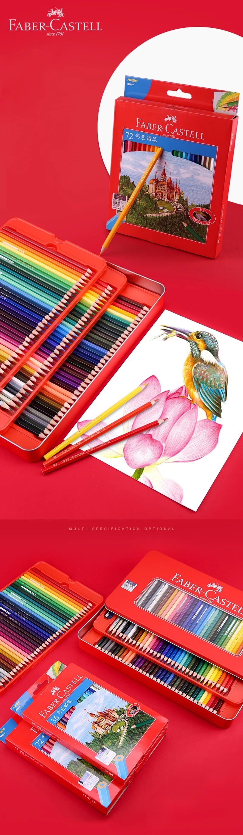 Juego de lápices de colores FABER-CASTELL, 36/48/72 colores, lápices aceitosos, profesional, pintado a mano, boceto, pintura, suministros de arte, papelería