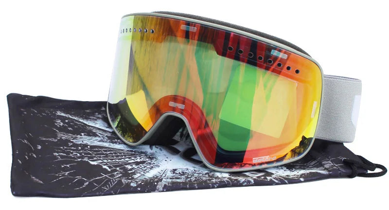 Gafas de esquí con lentes magnéticas de doble capa, máscaras antiniebla UV400, gafas de Snowboard, gafas de esquí para hombres y mujeres con estuche y lente