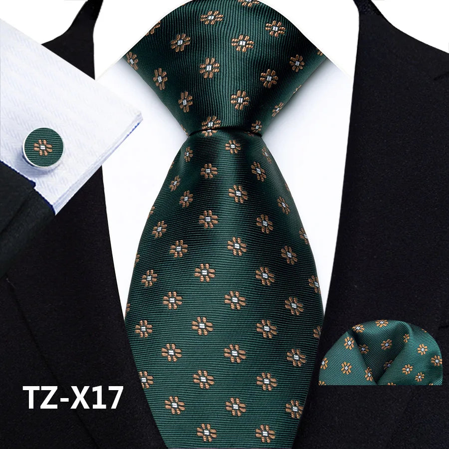 New Fashion Paisley Polyester Ties for Men's Wedding Party High Quality Necktie Handkerchief Cufflinks Set