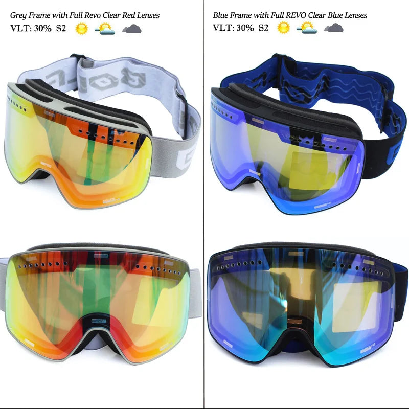 Gafas de esquí con lentes magnéticas de doble capa, máscaras antiniebla UV400, gafas de Snowboard, gafas de esquí para hombres y mujeres con estuche y lente