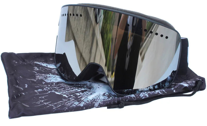 Gafas de esquí con lentes magnéticas de doble capa, máscaras antiniebla UV400, gafas de Snowboard, gafas de esquí para hombres y mujeres con estuche y lente