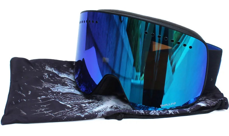 Gafas de esquí con lentes magnéticas de doble capa, máscaras antiniebla UV400, gafas de Snowboard, gafas de esquí para hombres y mujeres con estuche y lente